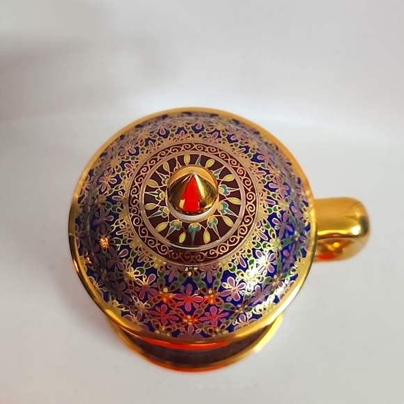 Thai porcelain benjarong pottery gold leaf 24k handpainted teaset cup with a lid - Picture 3 of 6